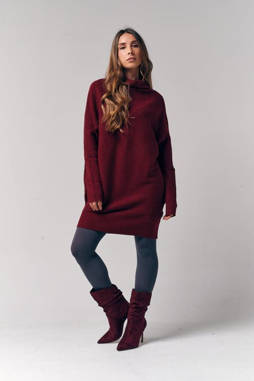 Le Fafo Slouch Neck Dolman Sweater Dress In Burgundy