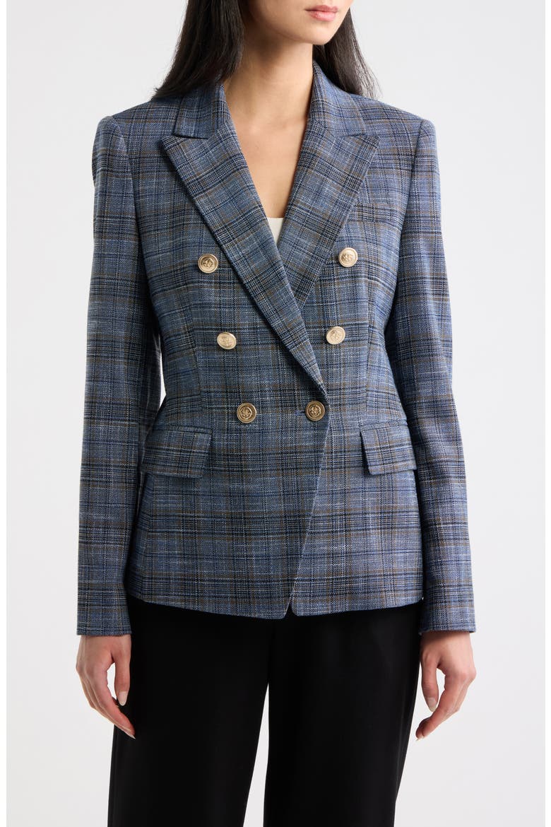 Plaid Double Breasted Jacket, Main, color, INDIGO LUGGAGE