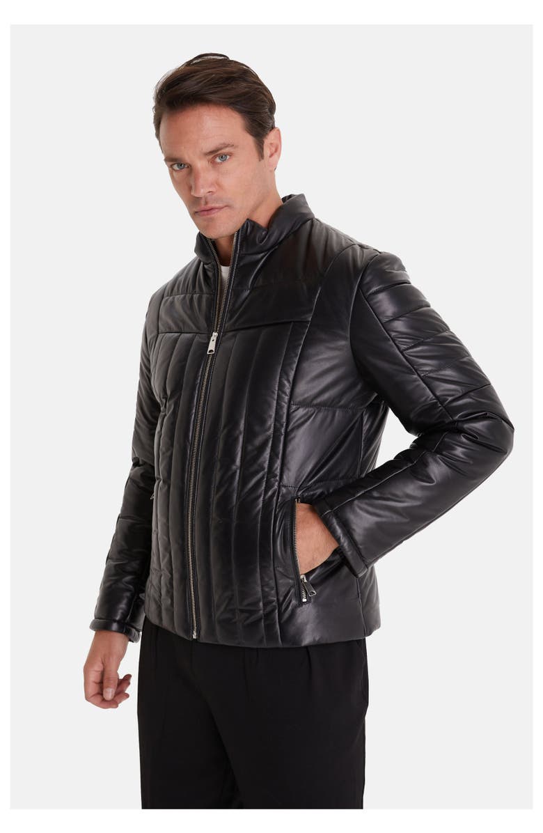 Furniq UK James Leather Jacket, Alternate, color, Black