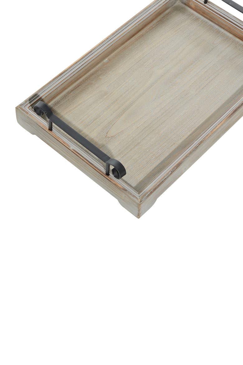 Beige Wood Tray with Metal Handles - Set of 2, Alternate, color, BEIGE