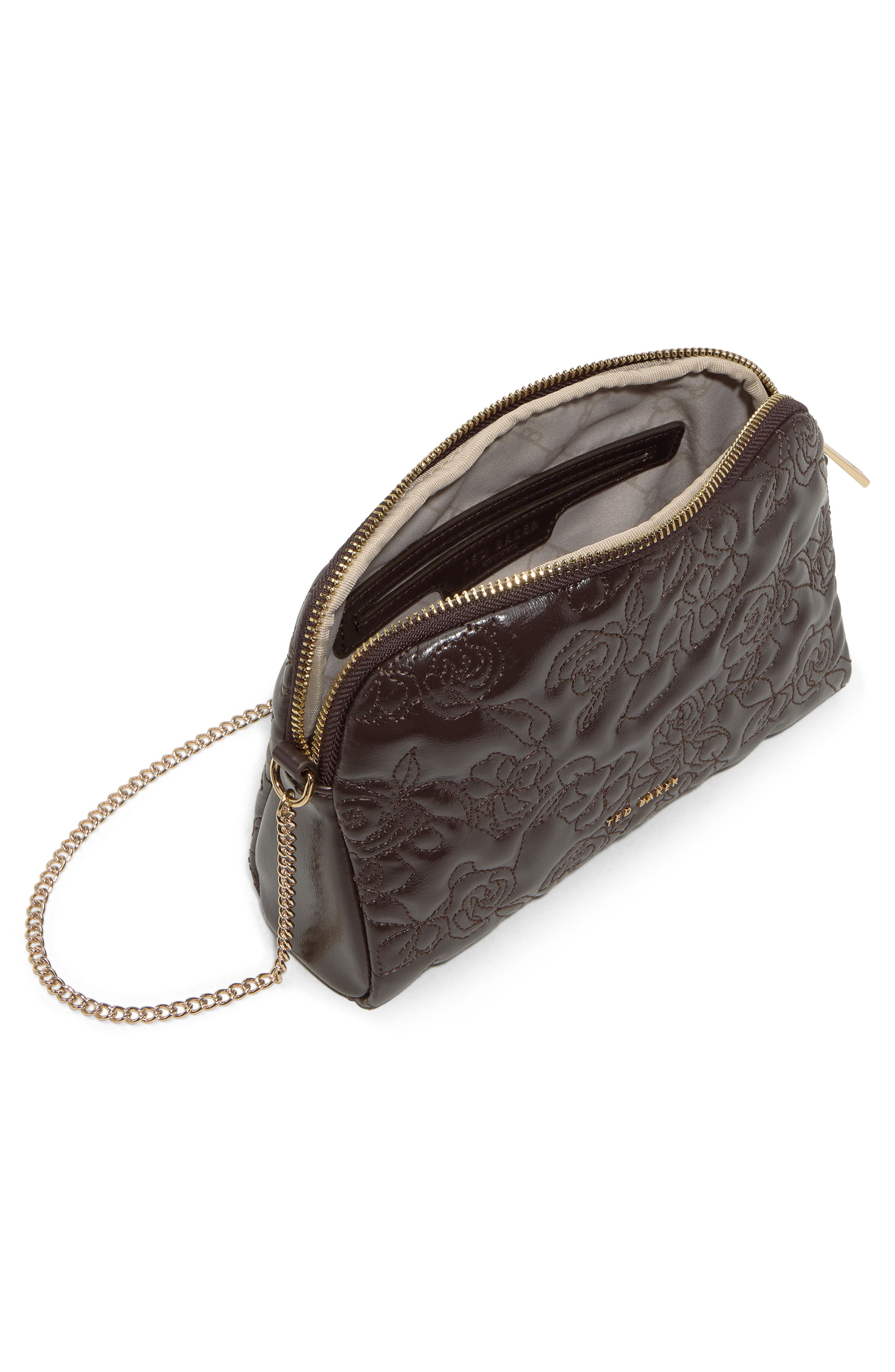 Ginny Floral Quilted Faux Leather Crossbody Bag, Alternate, color, DARK BROWN