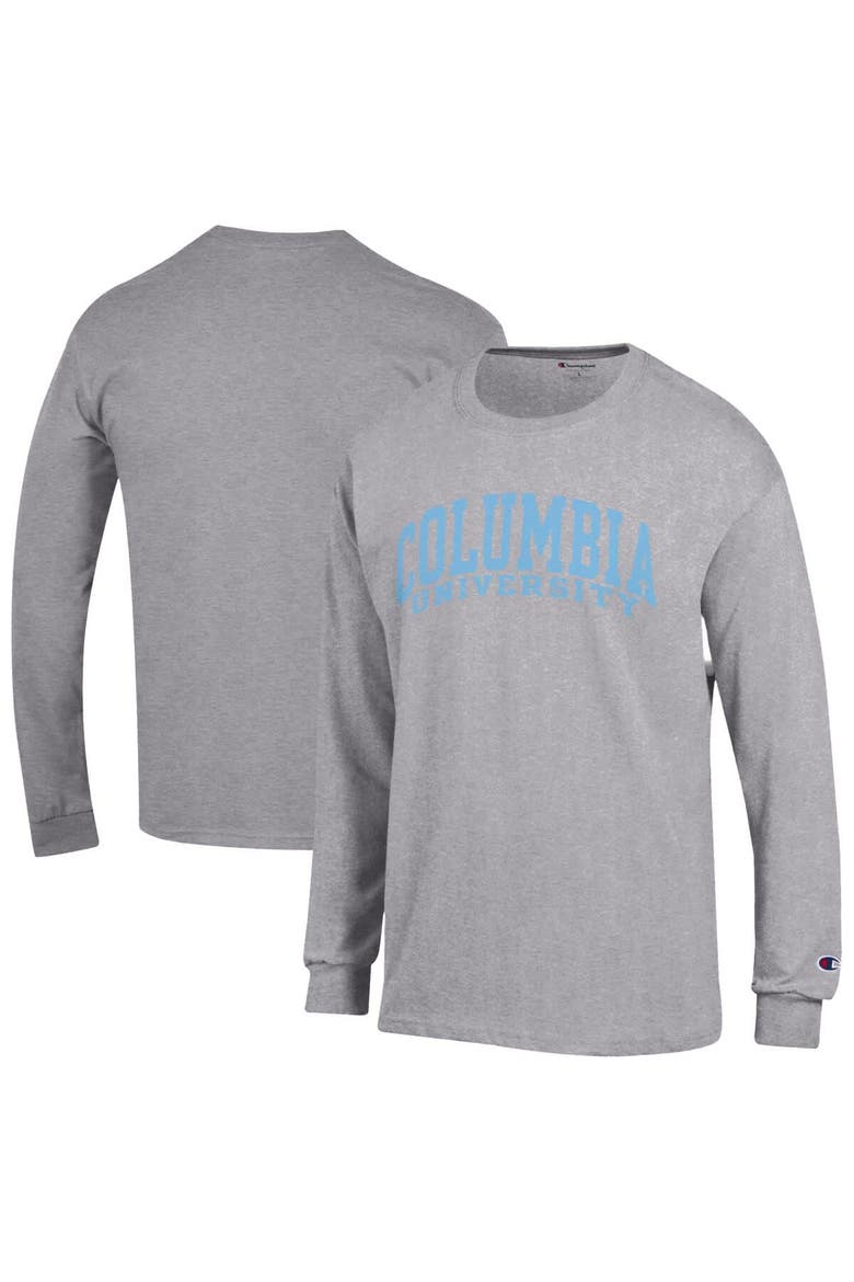 Men's Champion  Heather Gray Columbia University Basic Arch Long Sleeve T-Shirt, Alternate, color, Heather Gray