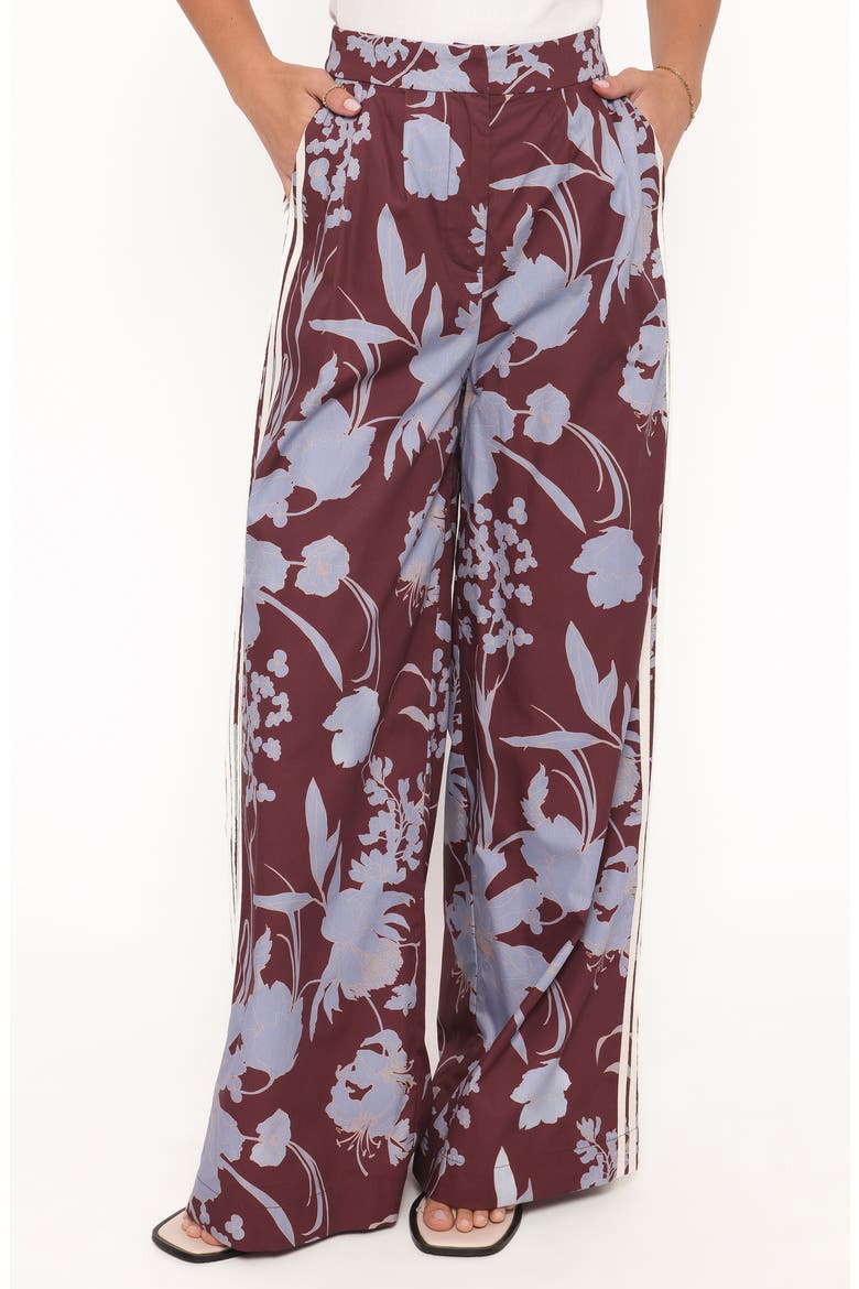 Aine Floral Wide Leg Cotton Pants, Main, color, BURGUNDY FLORAL