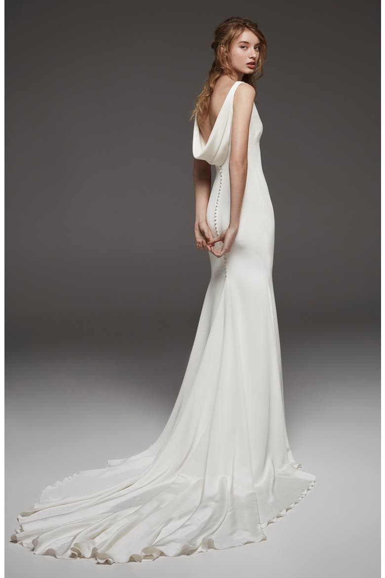 Hispalis Crepe Cowl Back Gown, Alternate, color, OFF WHITE
