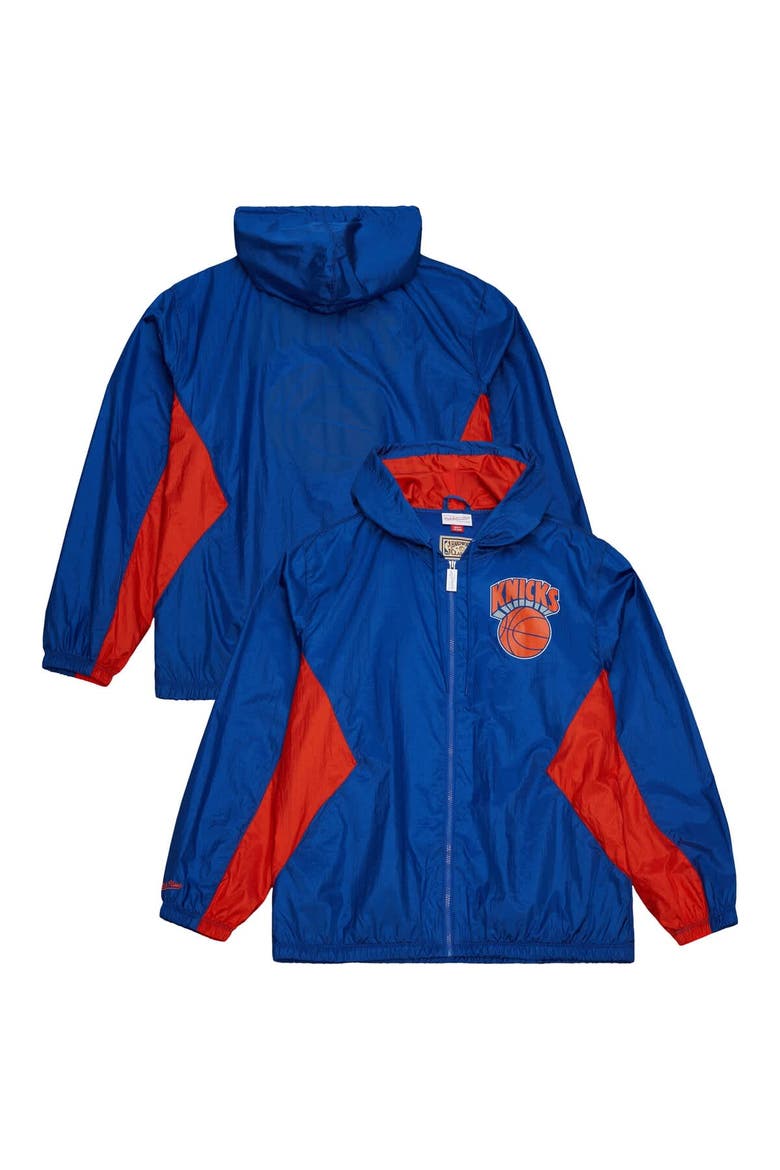 Men's Mitchell & Ness Blue New York Knicks Playmaker Full-Zip Hooded Windbreaker Jacket, Main, color, Blue