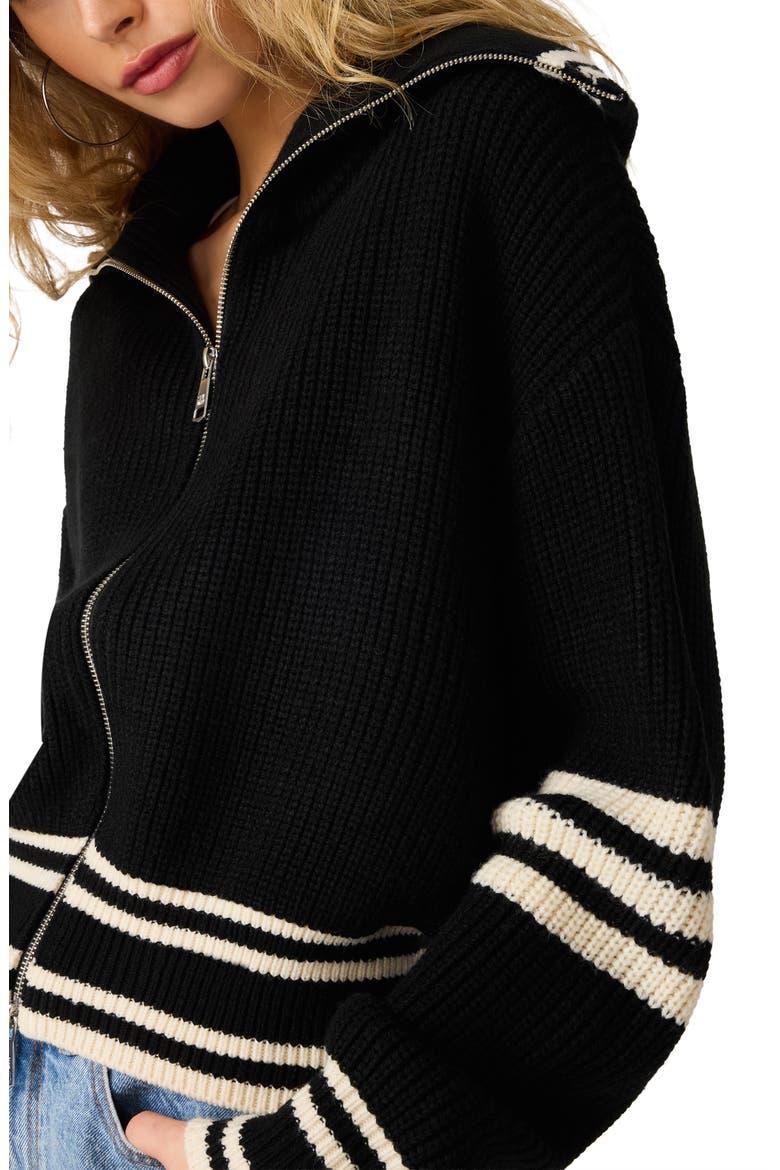 Dara Ribbed Zip Cardigan, Alternate, color, BLACK