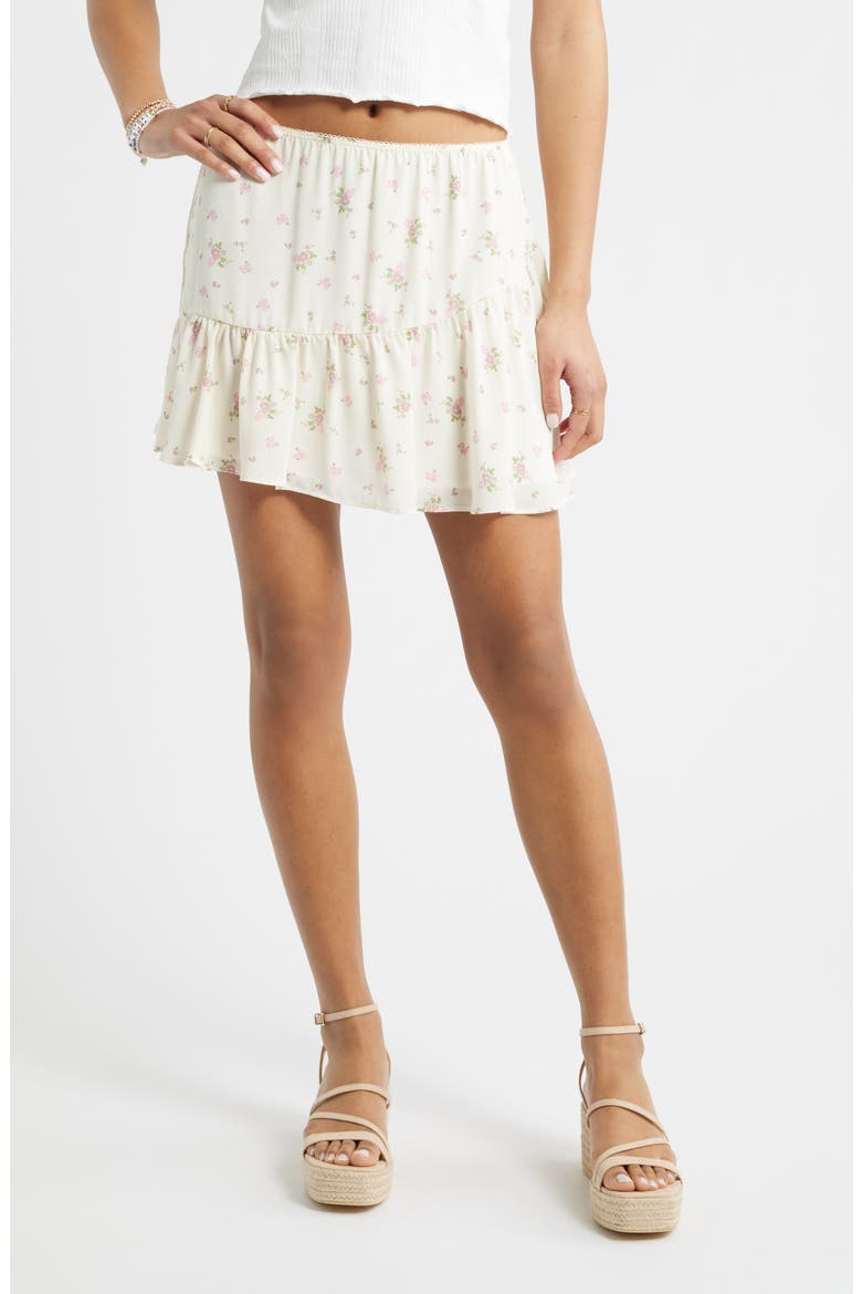 Chiffon Miniskirt, Main, color, IVORY- OLIVE FIELD FLOWERS