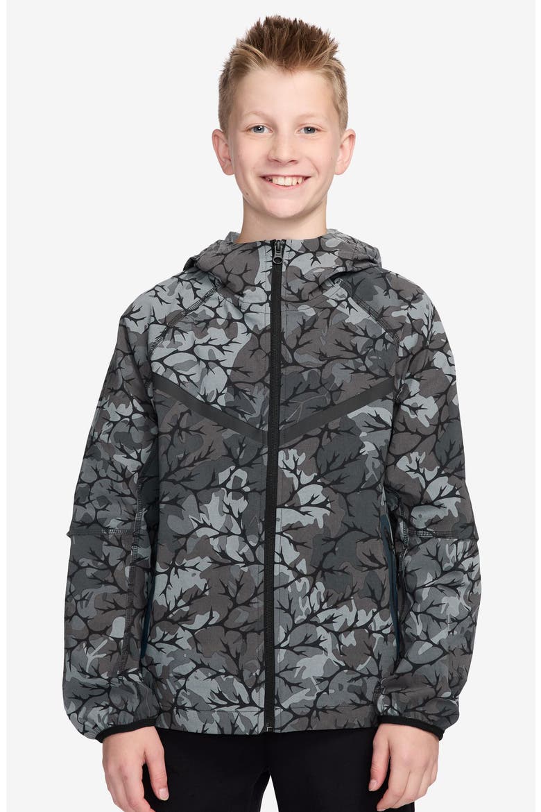 Kids' Sportswear Tech Woven Hooded Full Zip Jacket, Main, color, BLACK/ BLACK