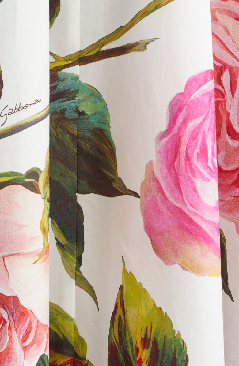 Dolce&Gabbana Rose Print Cotton Fit & Flare Dress, Alternate, color, Rose Rosa Floral.bianco