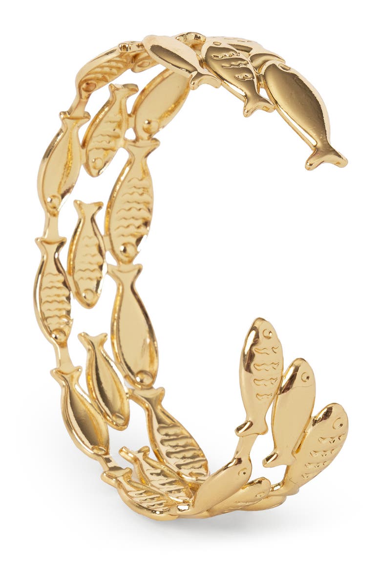 Fish Cuff Bracelet, Alternate, color, GOLD