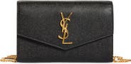 Saint Laurent Uptown Pebbled Calfskin Leather Wallet on a Chain