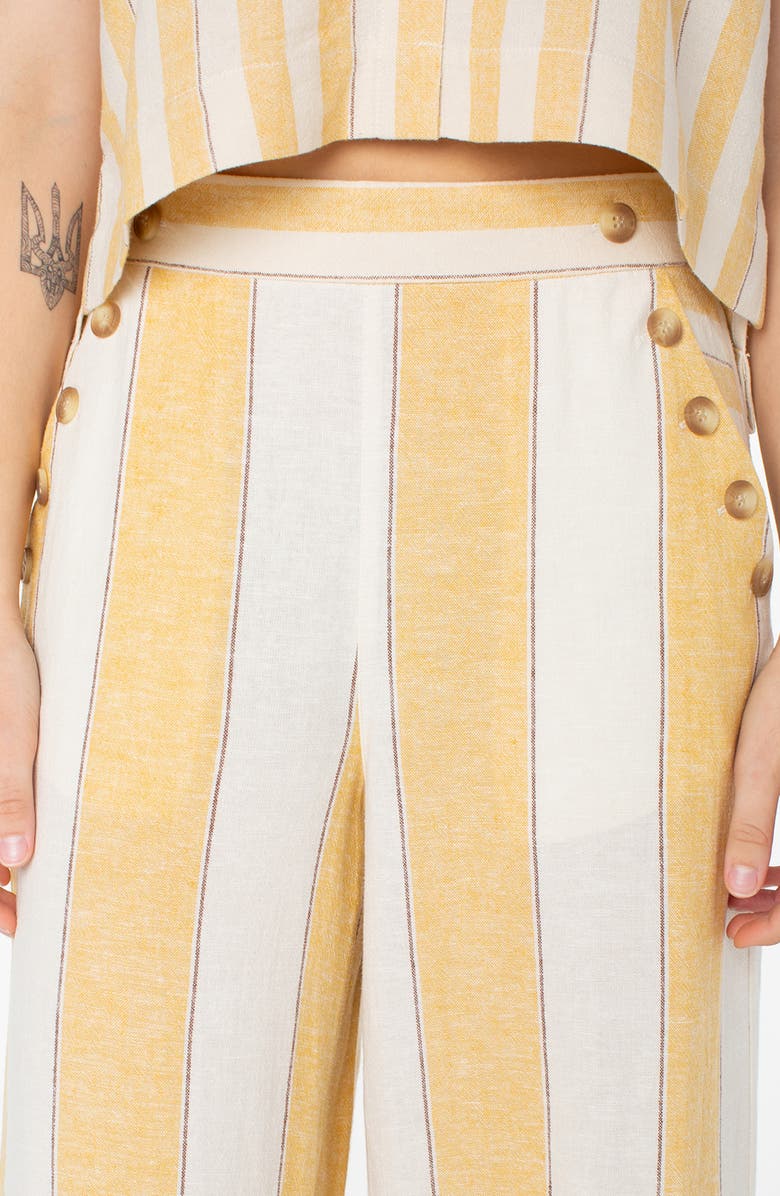 Roxy Adrian Stripe Wide Leg Linen Blend Pants, Alternate, color, Amber Gold Jungle Stripe