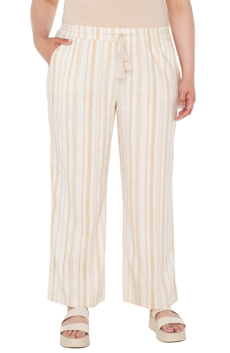 Liverpool Los Angeles Linen Blend Drawstring Wide Leg Pants, Main, color, Hazelnut Cream Stripe