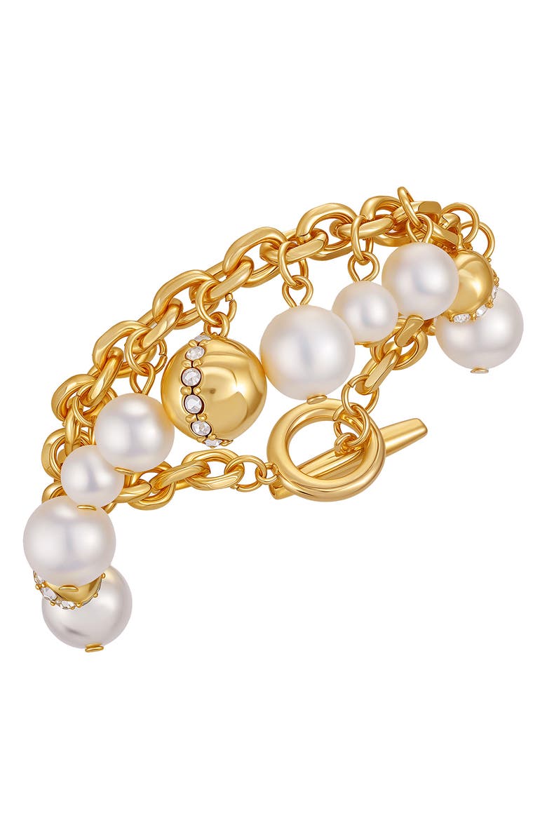 Vince Camuto Faux Pearl & Crystal Charm Toggle Bracelet, Alternate, color, Gold Tone