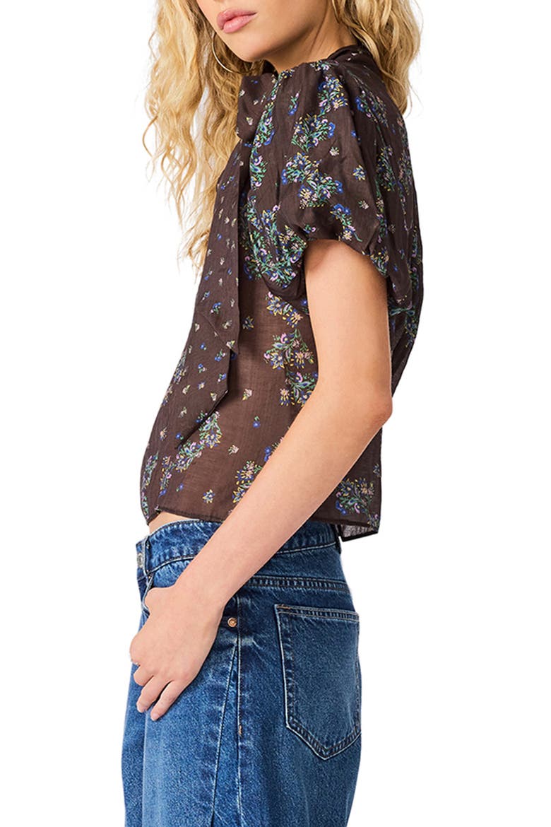 Lolanie Tie Neck Puff Sleeve Top, Alternate, color, DARK ESPRESSO
