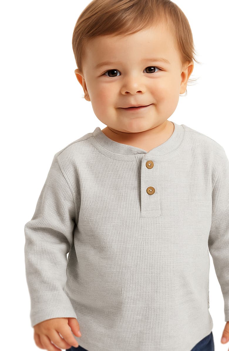 BUTTERBLU Payton Assorted 5-Pack Long Sleeve Organic Cotton Waffle Henley T-Shirts, Alternate, color, Stone