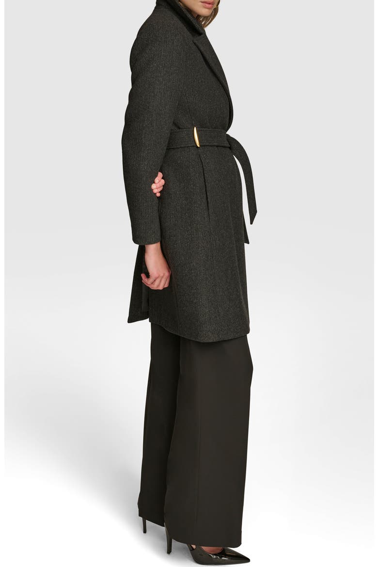 Belted Wool Blend Coat, Alternate, color, BLACK