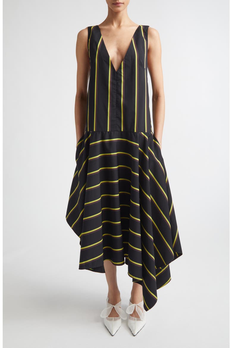 Beatriz Stripe Asymmetric Midi Dress, Main, color, BLACK MULTI