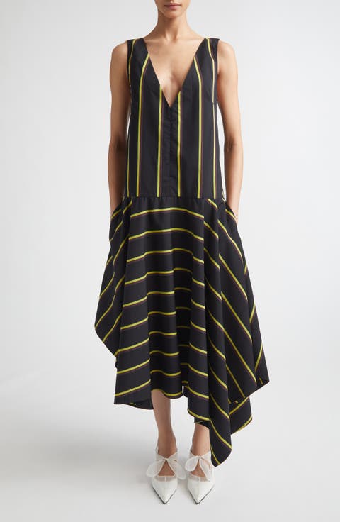 Beatriz Stripe Asymmetric Midi Dress