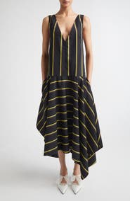 Proenza Schouler Beatriz Stripe Asymmetric Midi Dress