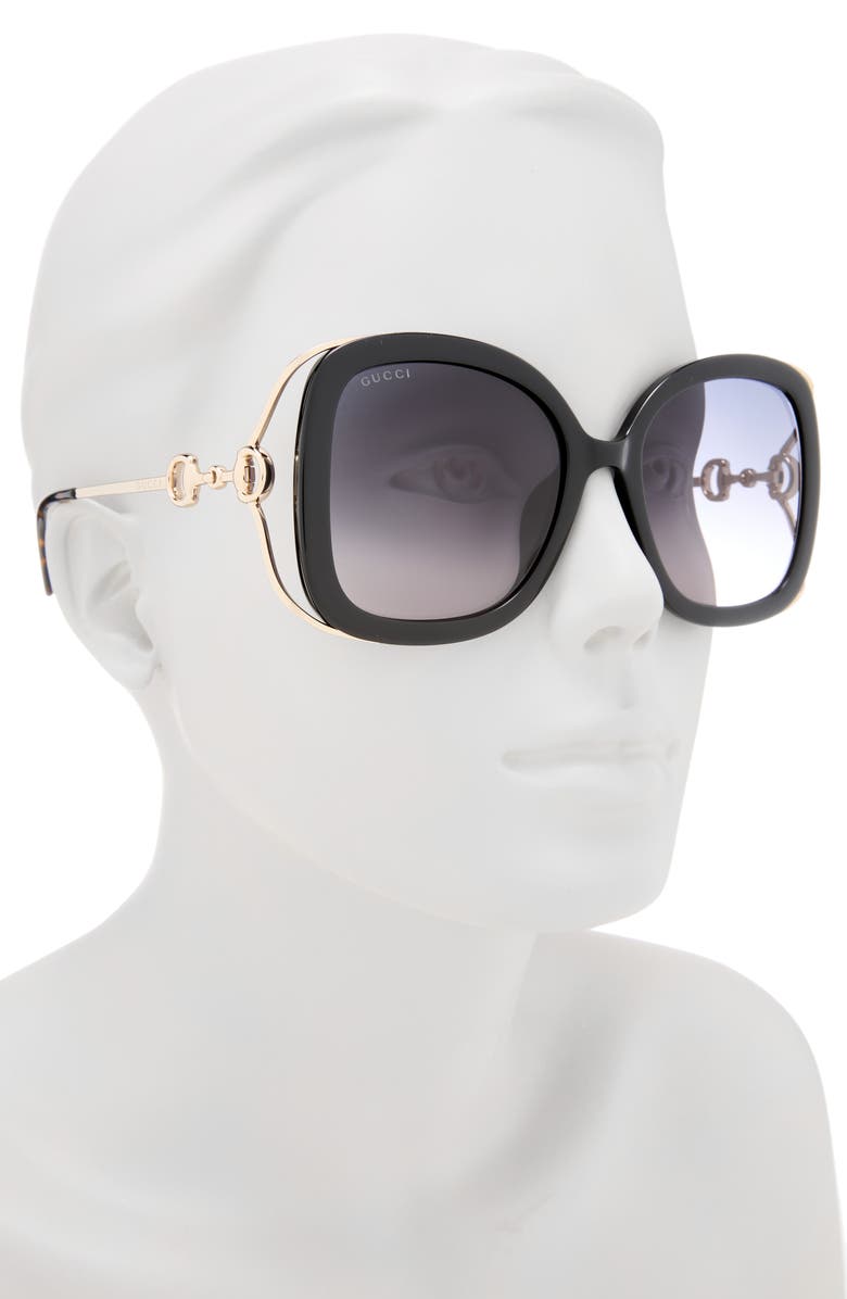 Gucci 56mm Square Sunglasses, Alternate, color, Black Gold Grey