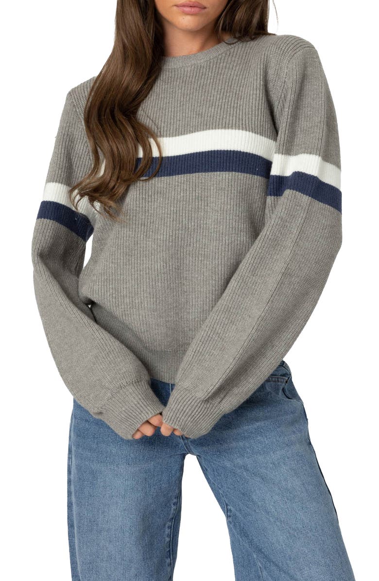 EDIKTED Stripe Oversize Sweater, Main, color, Gray-Melange