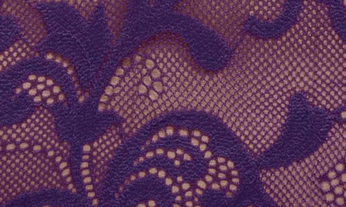 Oh La La Cheri Antoinette Floral Lace & Mesh Teddy, G-string & Gloves Set In Imperial Purple