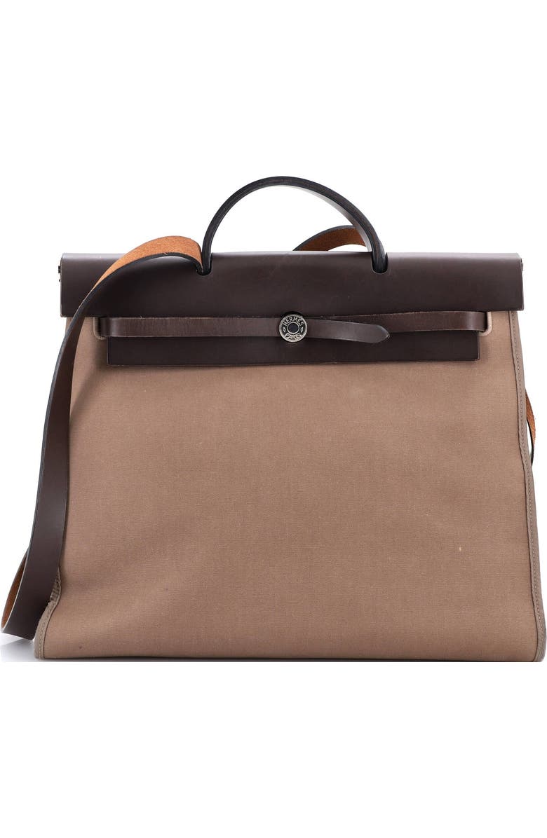 Pre-Owned Hermes Herbag Zip Leather and Toile 39, Main, color, Etoupe