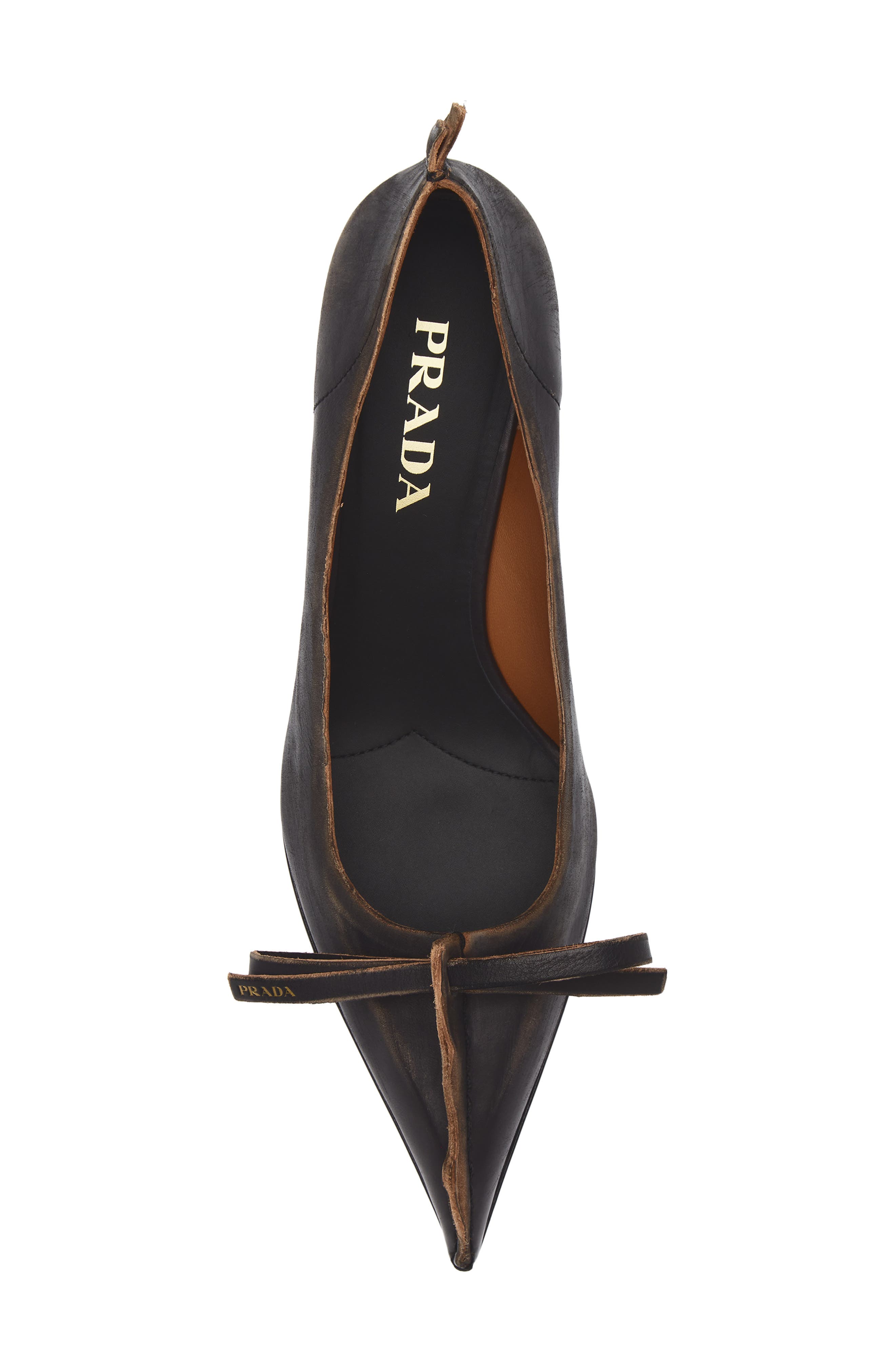 Prada Exposed Seam Kitten Heel Pump, Alternate, color, Nero/ Cuoio