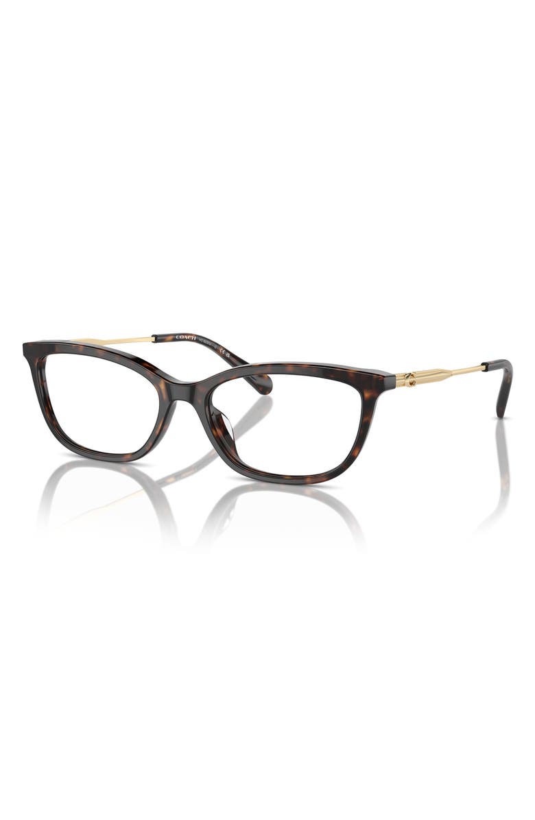COACH 54mm Rectangular Optical Glasses, Alternate, color, Dark Tortoise / Demo Lens