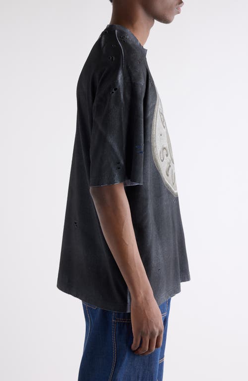 Acne Studios Exford U Distressed Coated Button Logo Graphic T-shirt In Black