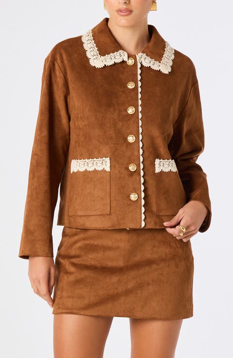 Gavriella Lace Trim Faux Suede Jacket