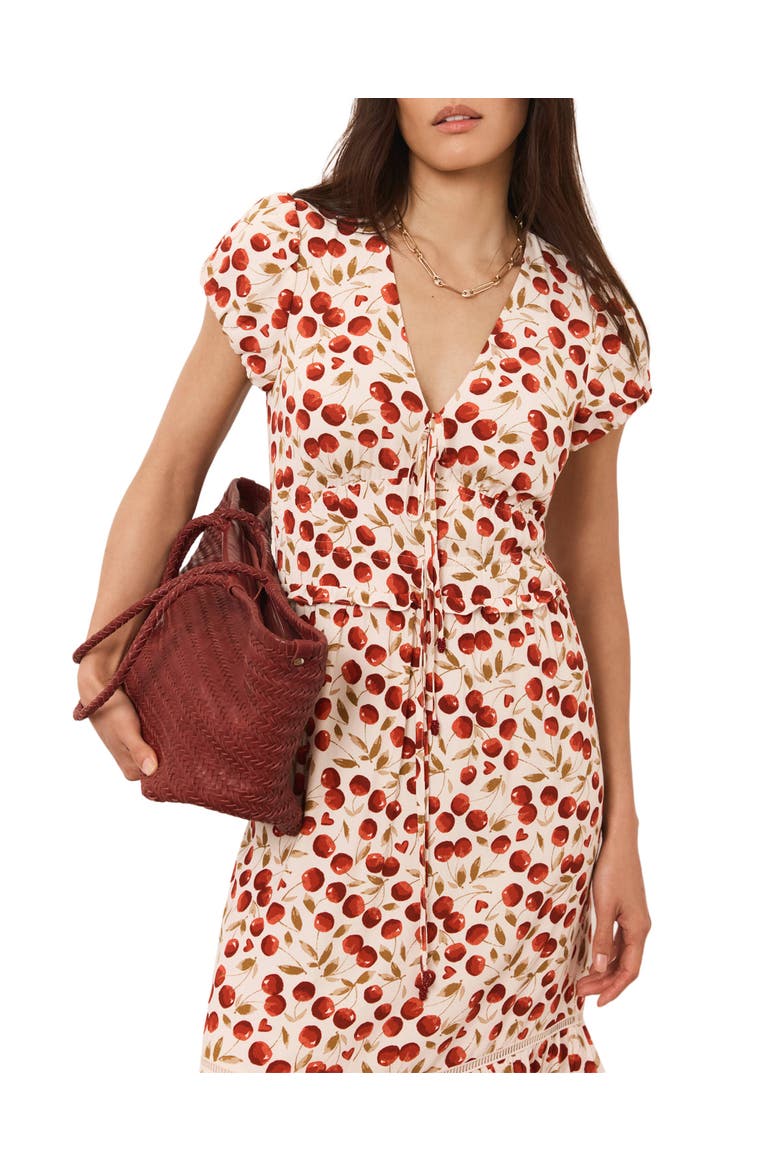 Cherry Print Midi Dress, Alternate, color, Red