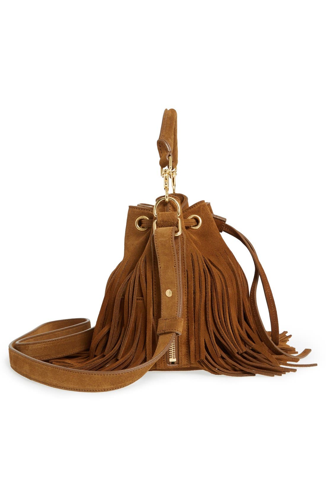 Saint Laurent 'Emmanuelle' Suede Fringe Bucket Bag, Alternate, color, 