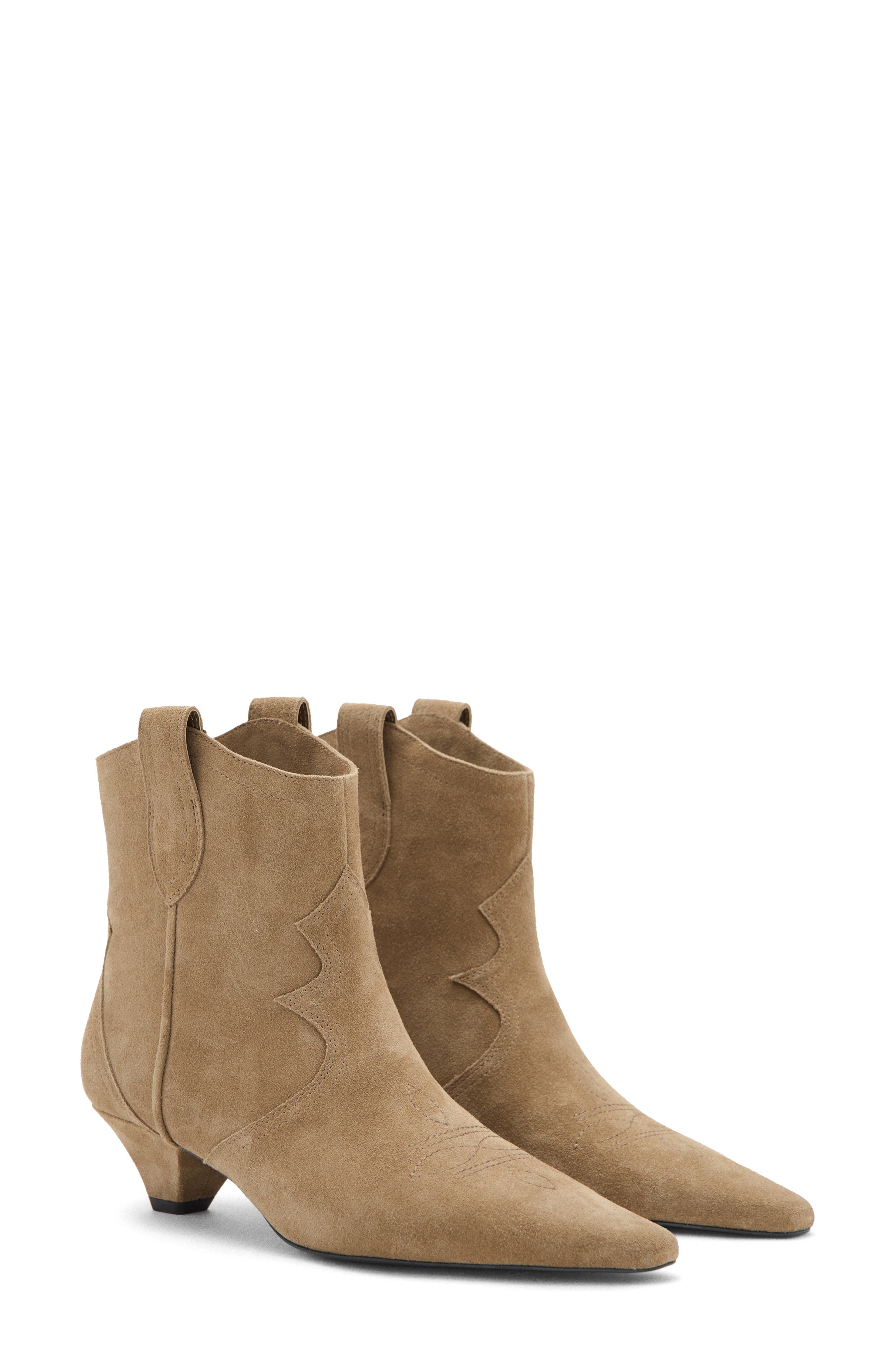 MANGO Suede Kitten Heel Ankle Boot, Main, color, 