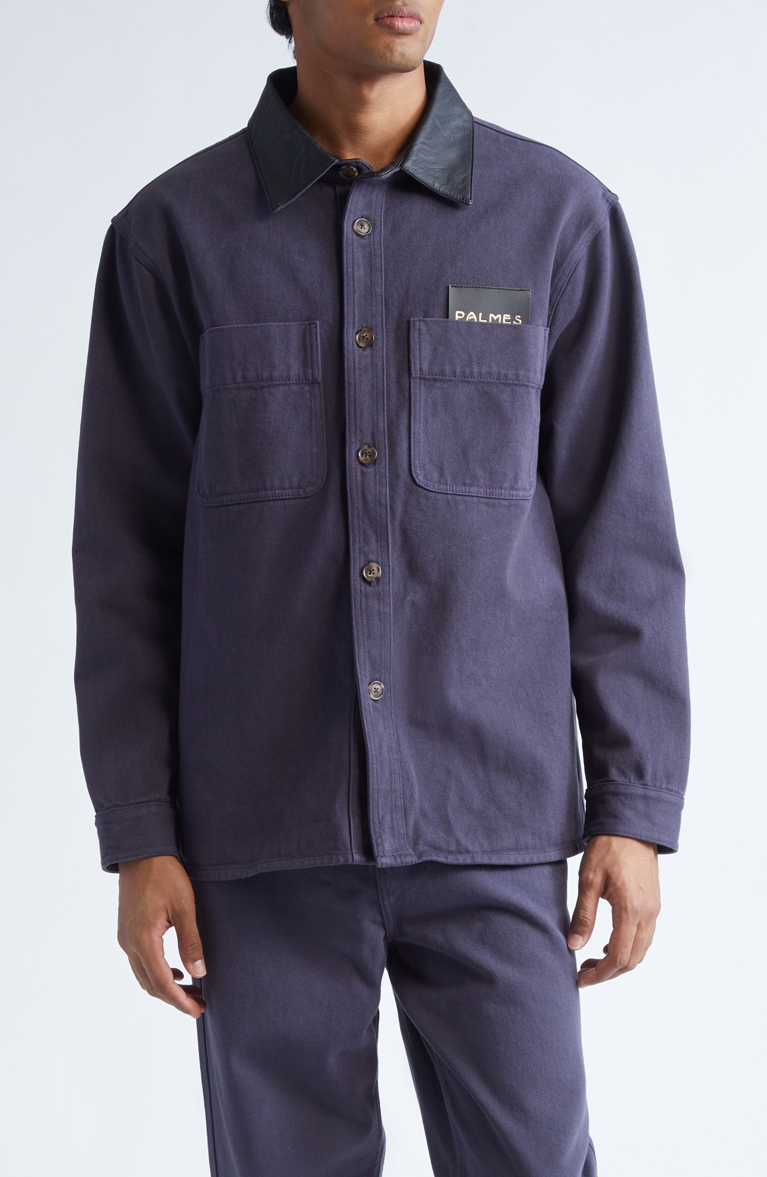 Leather Collar Twill Overshirt