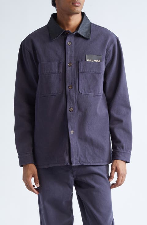 Leather Collar Twill Overshirt