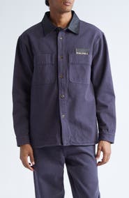 PALMES Leather Collar Twill Overshirt
