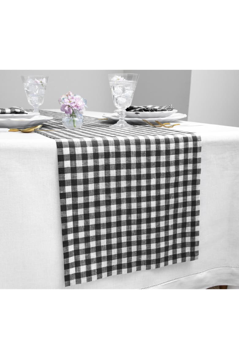 Linen Table Runner - Gingham Check, Alternate, color, Black