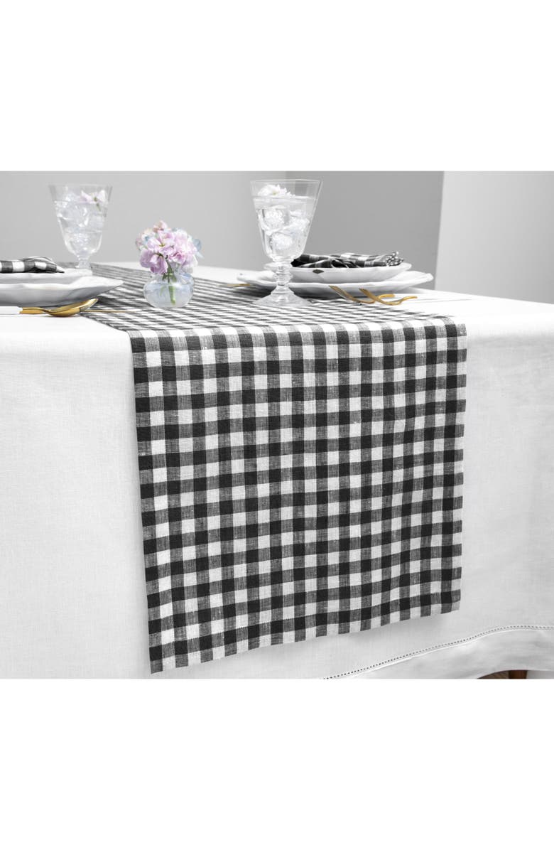 Solino Home Linen Table Runner for Dining Table, Holiday and Everyday Table Decor - Gingham Check, Alternate, color, Black