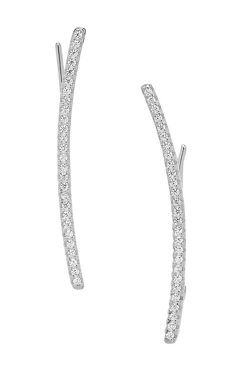 Sterling Forever Rhodium Plated Siren CZ Ear Crawler Earrings, Main, color, 