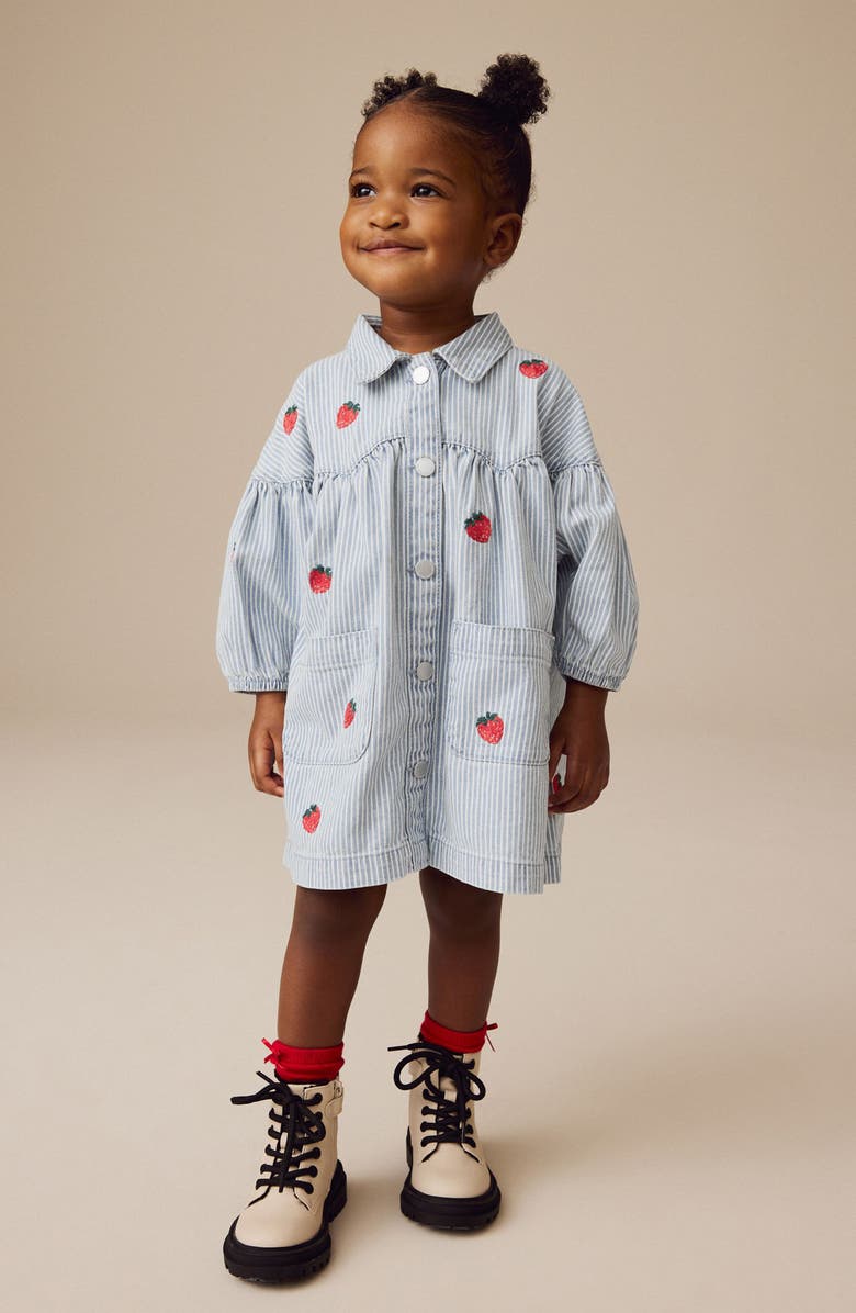 NEXT Kids' Embroidered Stripe Button-Up Shirtdress, Alternate, color, 
