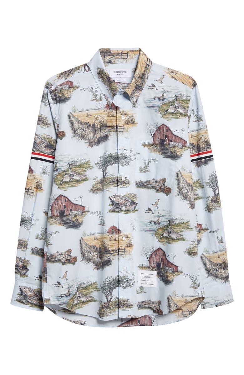 Thom Browne Scenic Straight Fit Cotton Poplin Button-Down Shirt, Alternate, color, Seasonal Multi