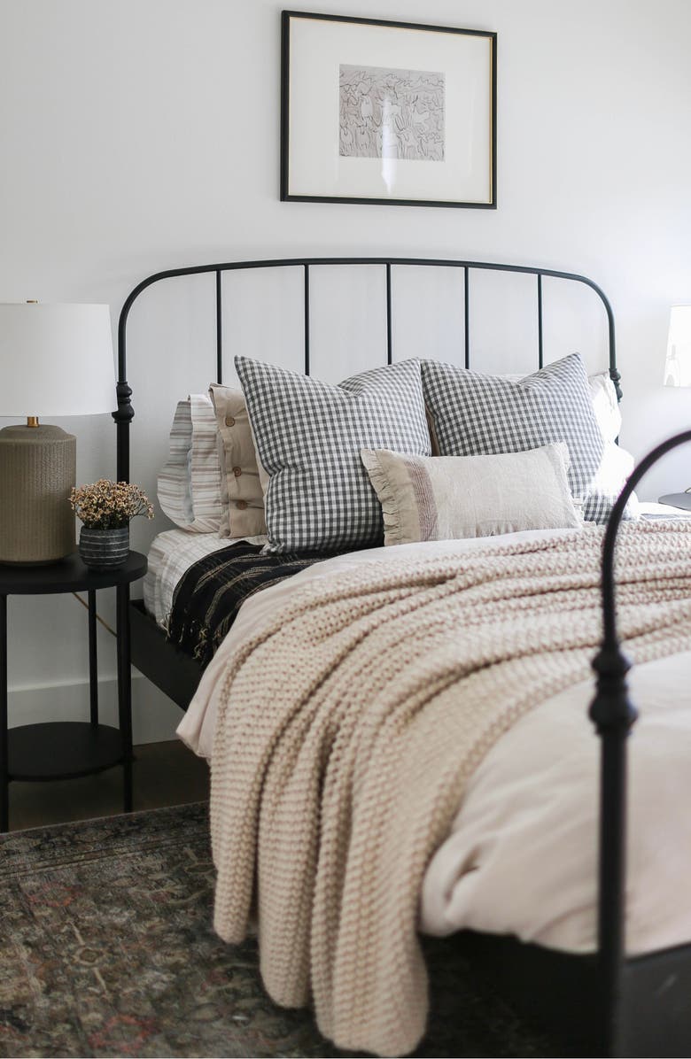 Linen & James Dean Dark Navy Gingham Pillow Cover, Alternate, color, Navy