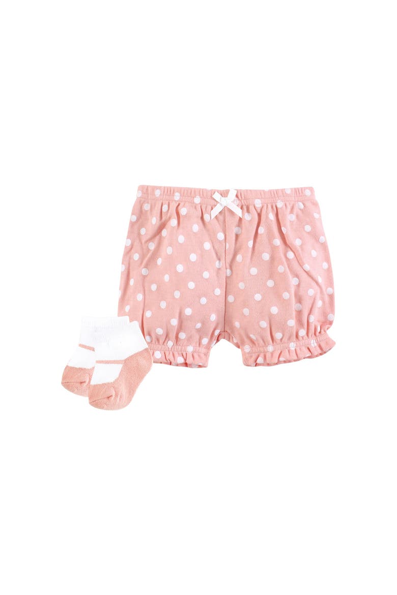 Coordinated Bodysuit Outfit with Shorts and Socks, Alternate, color, Sweet Peach