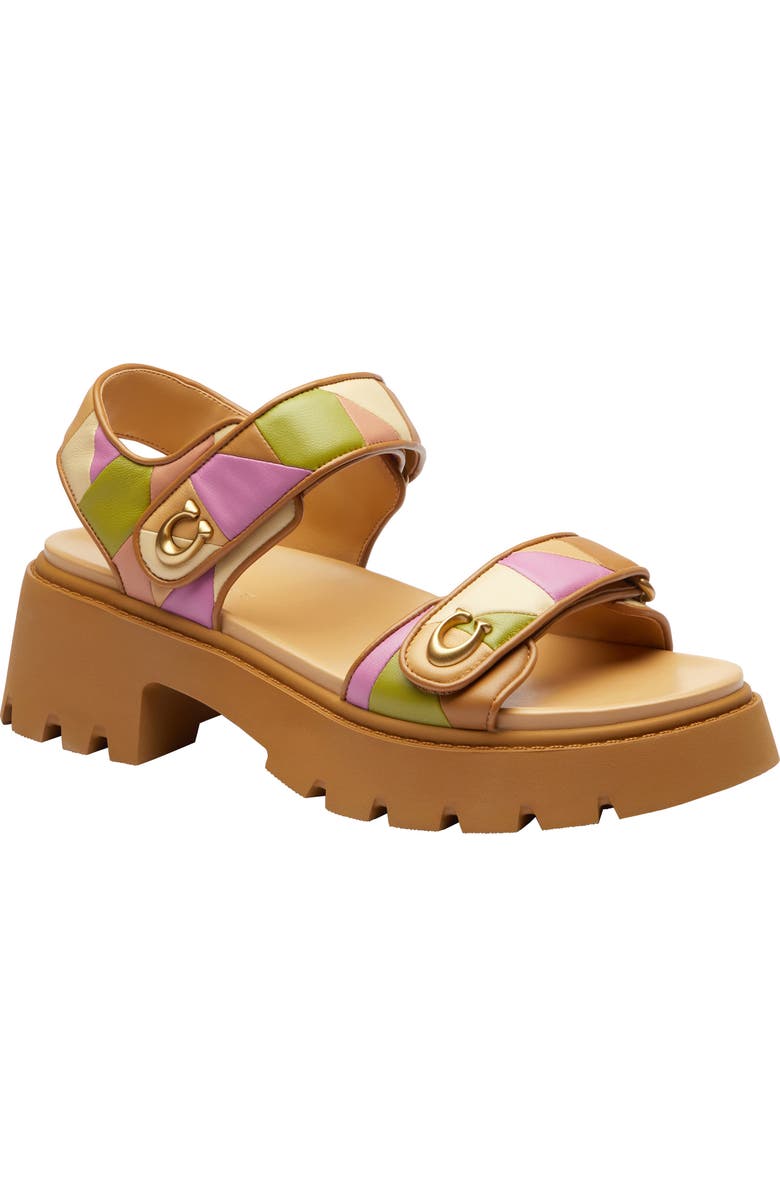 COACH Brynn Ankle Strap Platform Sandal, Main, color, Honey Brown/ Multi
