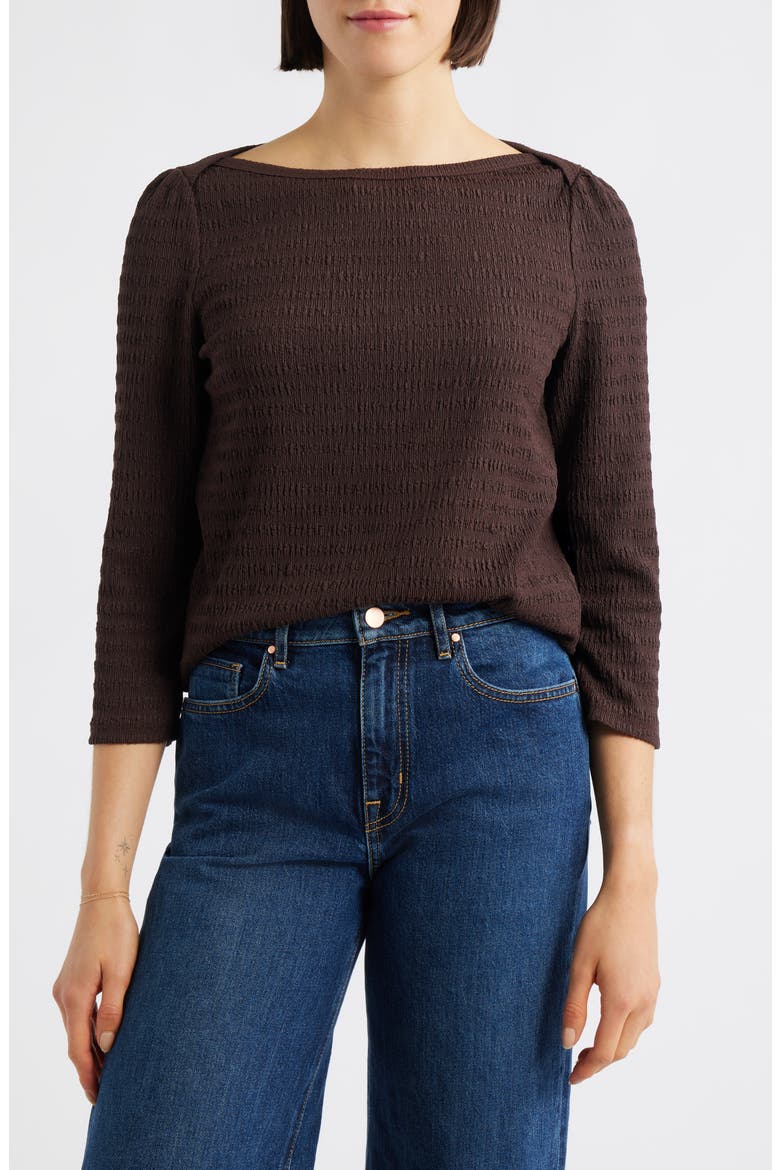 Boat Neck Knit Shirt, Main, color, BROWN