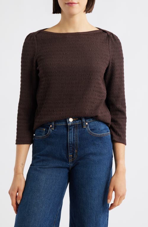 Bobeau Boat Neck Knit Shirt In Brown