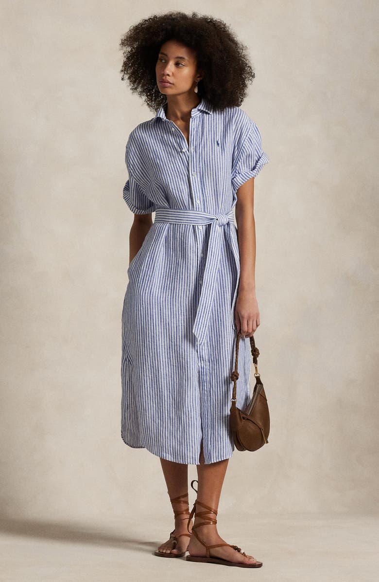 Polo Ralph Lauren Stripe Short Sleeve Linen Shirtdress, Alternate, color, 