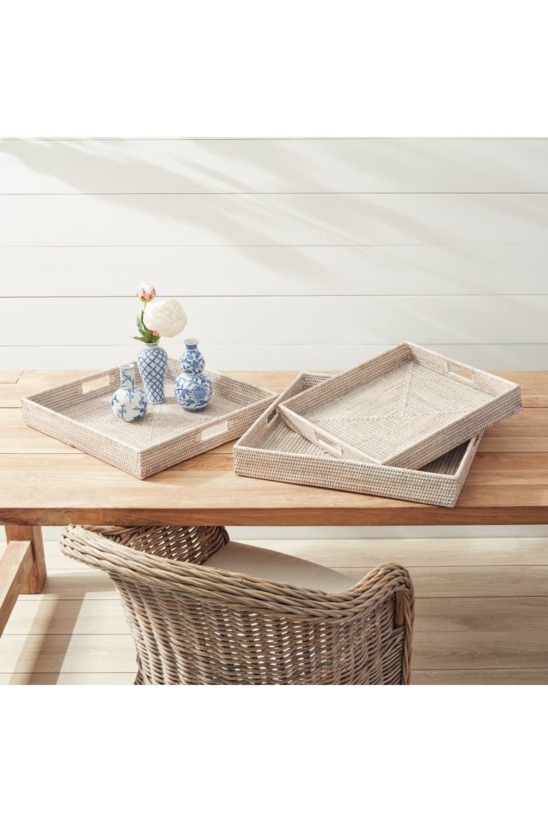 Burma Rattan Ottoman Trays Set of 3, Alternate, color, White